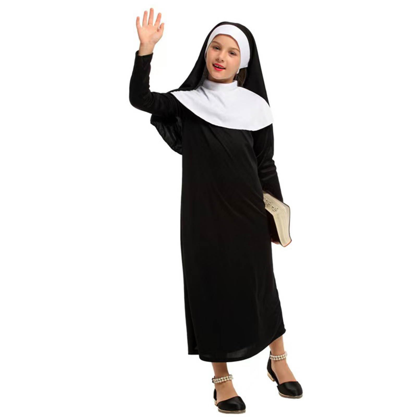 Fille, Déguisement Robe Noire Avec Col Et Coiffe Pour Filles, Confortable Toute La Saison