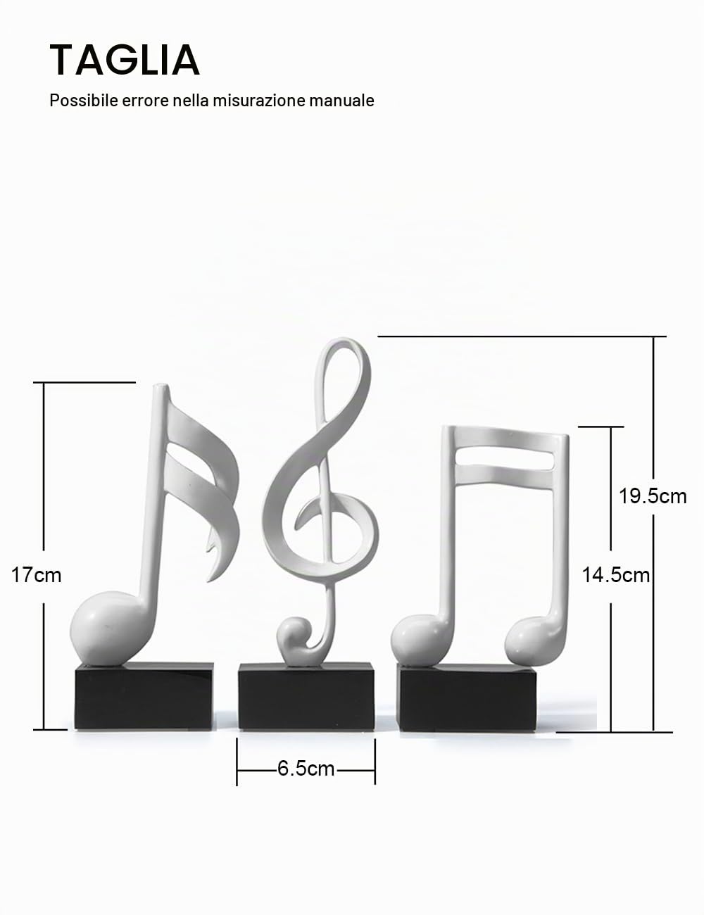 HAUCOZE 3pcs Nota Musicale Statue Scultura Moderan Decorazione Arte Pianoforte Figurina Musica Regalo per Scaffalf Scrivania Soprammobili Resina Bianca 19cm