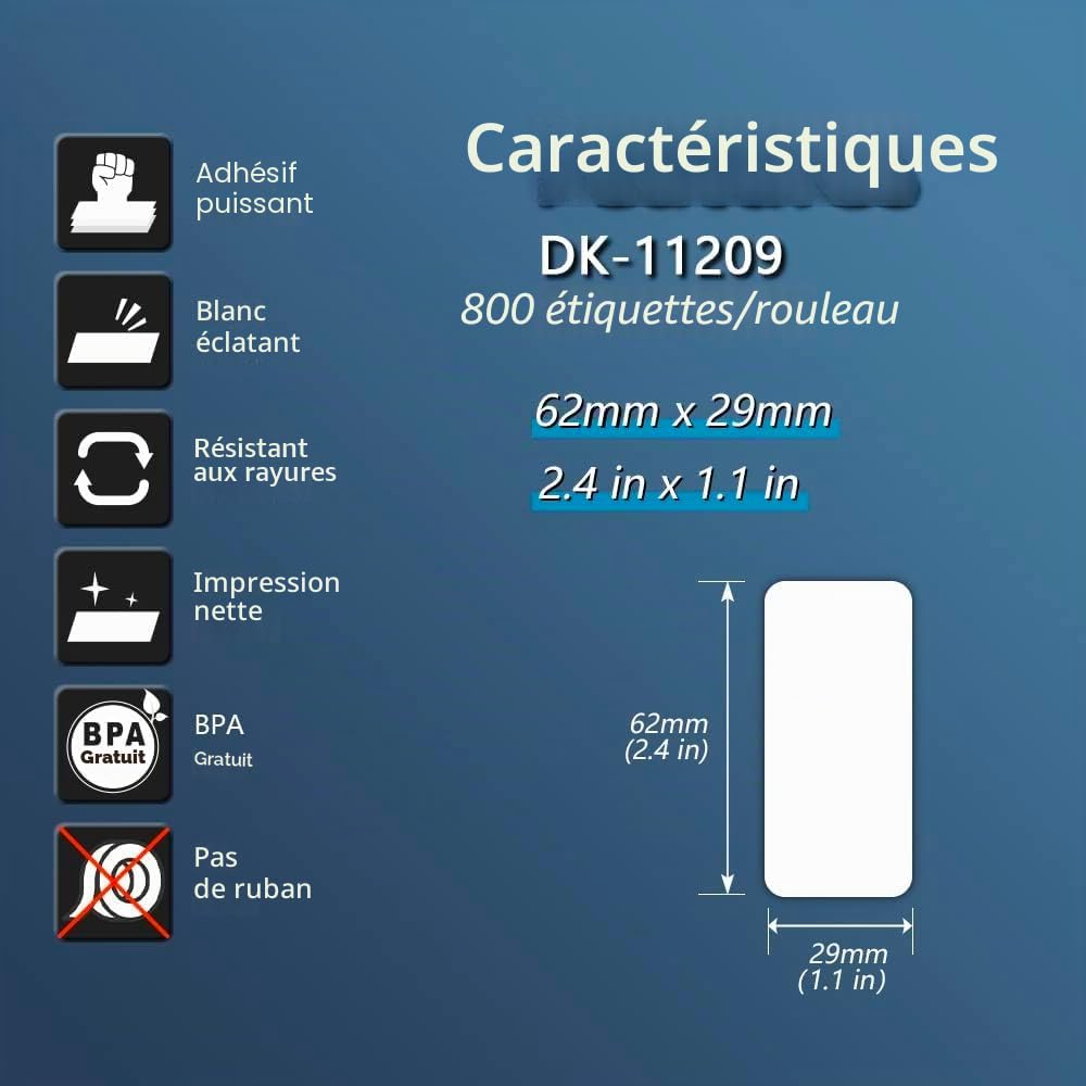 BETCKEY 10 Rouleaux DK-11209 Étiquettes Compatible Brother 62x29mm 8000 Étiquettes QL