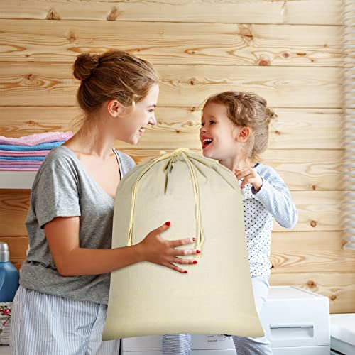 Remagr 12 Pieces Canvas Laundry Bags Bulk Large Cotton Laundry Bag With Drawstring Heavy Duty Hamper Liner Bag Washable Dirty Clothes Bag Santa Bag For Travel Household, 28" X 36" #TOP7