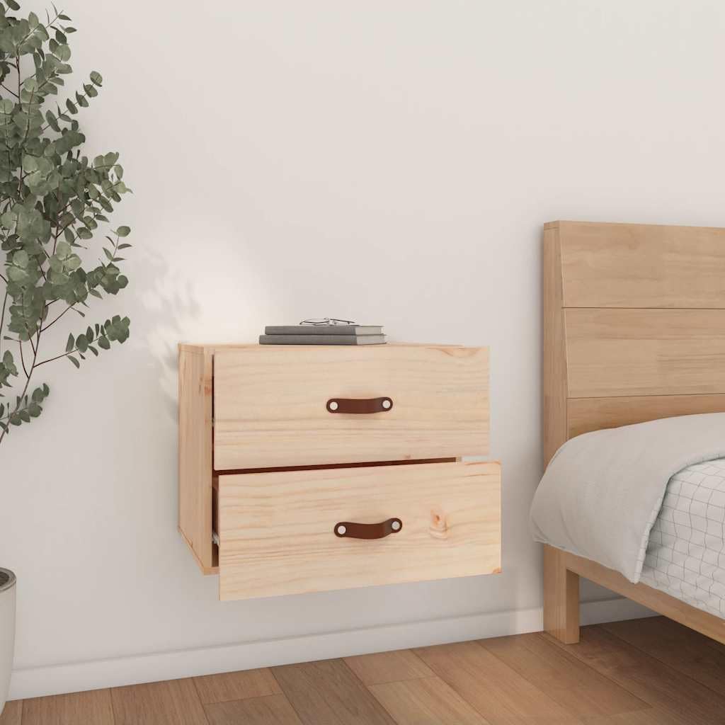 Comodini sospesi da parete, 2 pezzi, comodini sospesi in legno di pino massiccio non trattato, consolle con spazio per camera da letto, mensola da parete, 50 x 36 x 40 cm