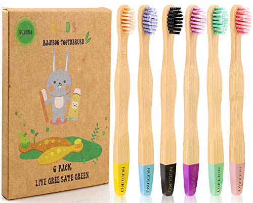 Kids Bamboo Toothbrush, BPA Free Soft Spiral Bristles Toothbrushes Biodegradable Eco-Friendly Natural Toothbrushes Compostable Organic Wooden toothbrushes Children Size, Pack of 6