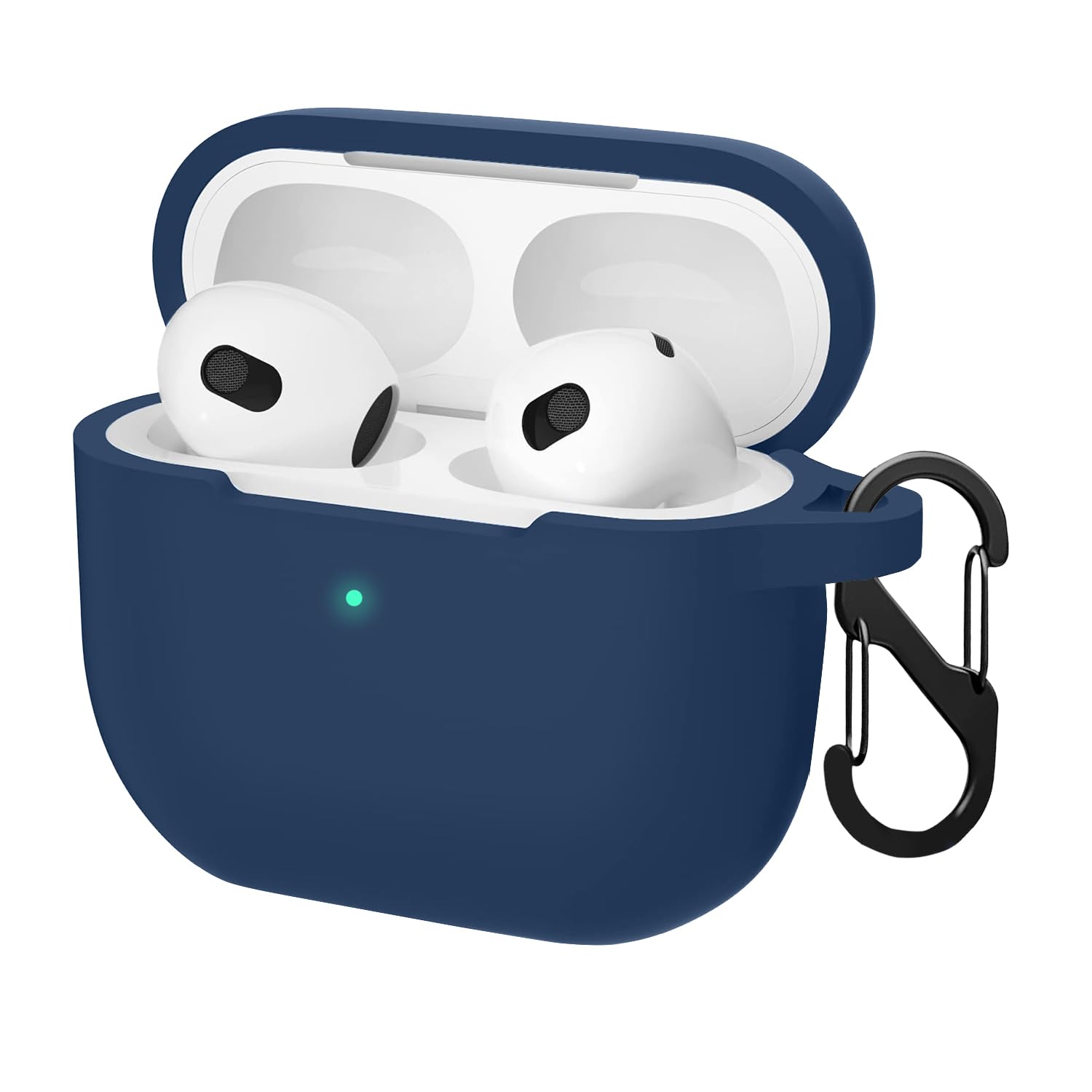 LIRAMARK Silicone Soft Case Cover with Buckle for Airpods 4 (2024), Apple airpods 4th Generation case (Midnight Blue)