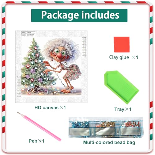 Image of Diamond Art Painting Kits for Adults, 5D Special Shape Diamond Art Kits for Beginners, Crystal Rhinestones Diamond Painting for Home Wall Christmas Decoration Gift 12x12 inch, Grandma Christmas tree