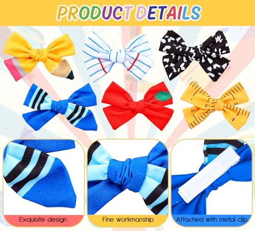 Image of Whaline 6 Pcs Back to School Hair Bow Clip Hair Barrettes Cute Pencil Crayon Ruler Composition Book Bowknot Hairpins for Girl's First Day of School Decor Student Supplies Gifts