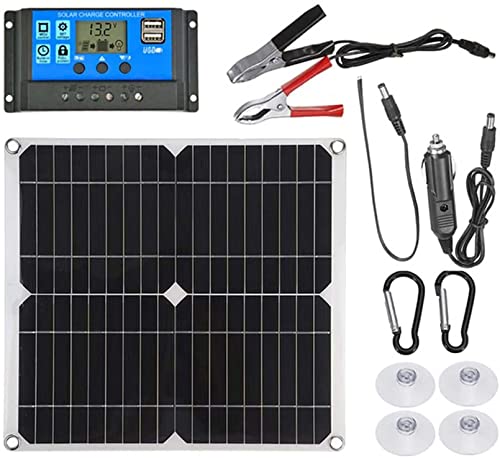 LOVEXIN 100W 12V Kit de Panel Solar monocristalino: Panel Solar Mono de 100W y Controlador de Carga Solar de 10A-60A para RV Barco Autocaravana Caravana Camper,50v Controller Cover