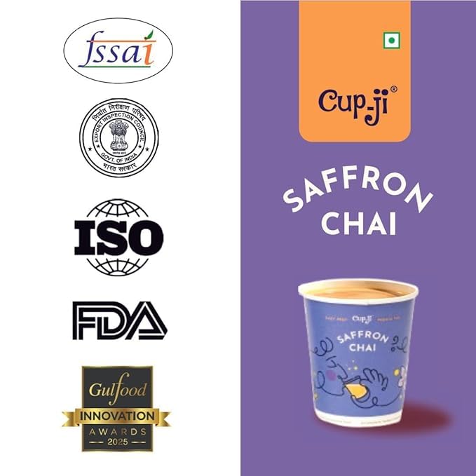 Image of Cup-Ji Saffron Chai Premix Cups | Instant Tea | 14 Cups | Kadak Ghar-Wali | No Added Sugar | Desi Chai | On the Go | Easy Prep | For Office and Travel
