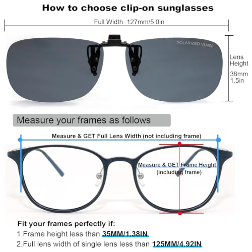 Image of MONICE Fishing Clip on Flip up Polarized Sunglasses Fit Over Prescription Glasses Driving UV Protection Gift Men Women