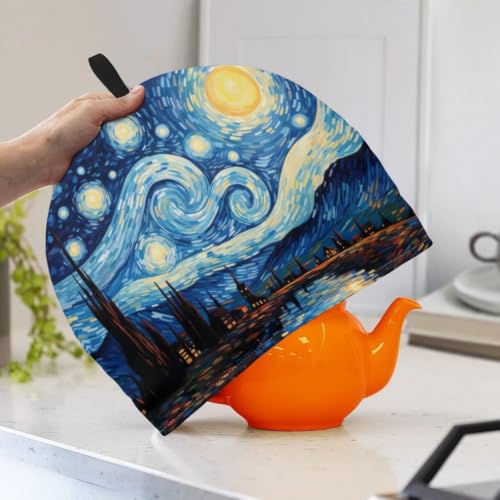 Image of Teapots Dust Cover Van Gogh Starry Night Tea Cozy for Teapot Insulated Tea Kettle Cover Breakfast Insulation Lid Warmer Tea Cosy Kitchen Coffee Table Decorative Accessories