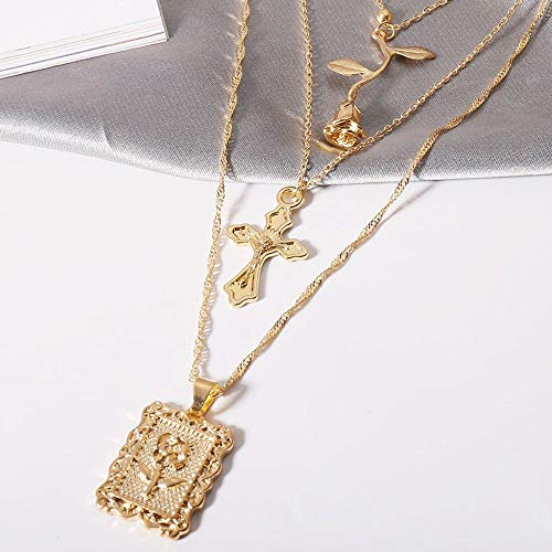 Collar Punk Multi Layer Round Circle Gargantilla Collar Vintage Square Letter S Tallado Moneda Colgante Collar para Mujer Joyería