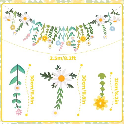 Image of Flower Leaves Banner Paper Flower Garland Paper Wildflower Party Decorations Floral Daisy Banner for Wall Decoration Spring Garden Backdrop Wedding Decor
