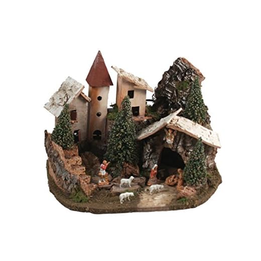 BERTONI en Bois Village avec Batterie lumières et crèche de Noël, Bois, Multicolore, Taille Unique