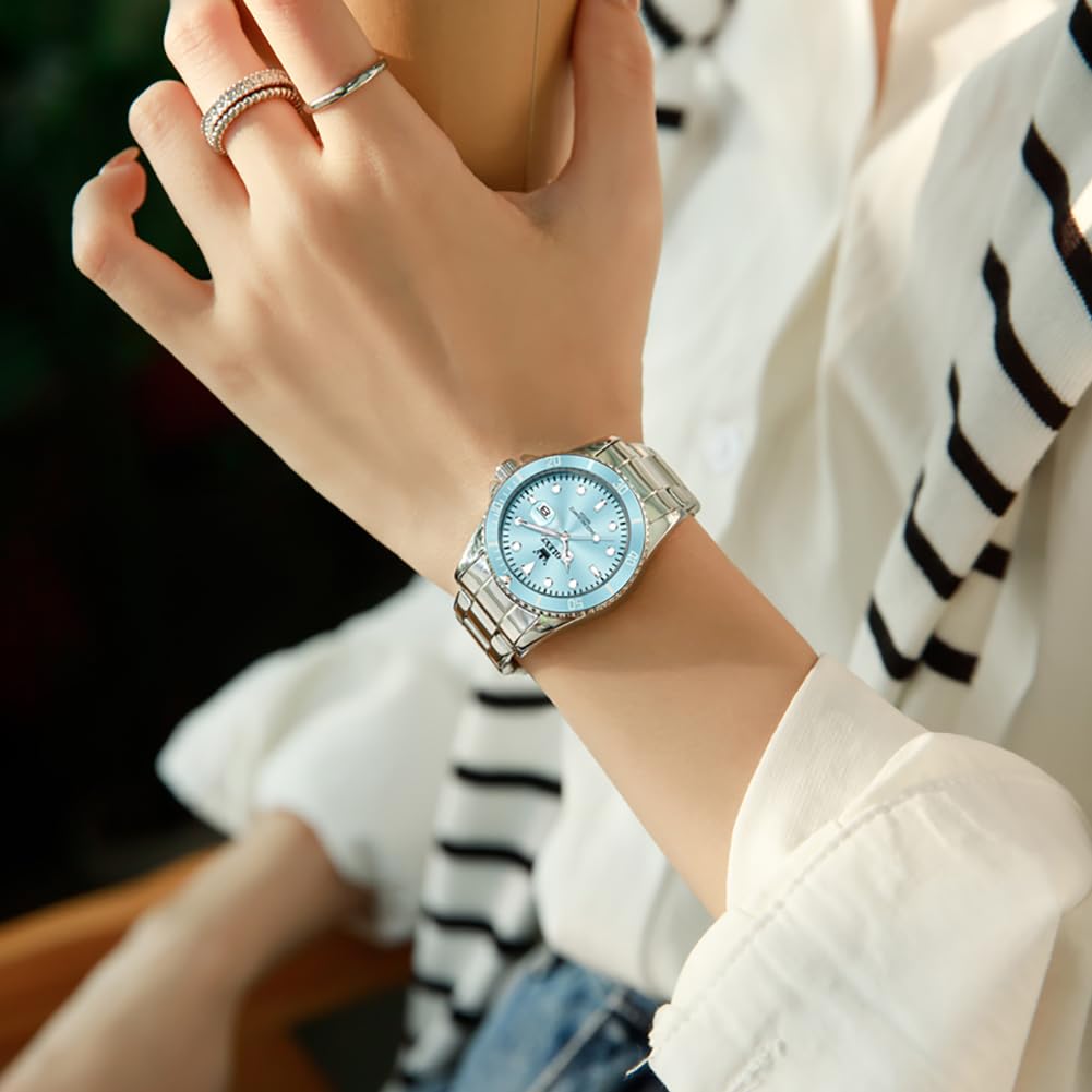 OLEVS Luxus Quarz Damen Uhr Edelstahl Armband Datumanzeige 3ATM Wasserdicht Business Armbanduhr Damen