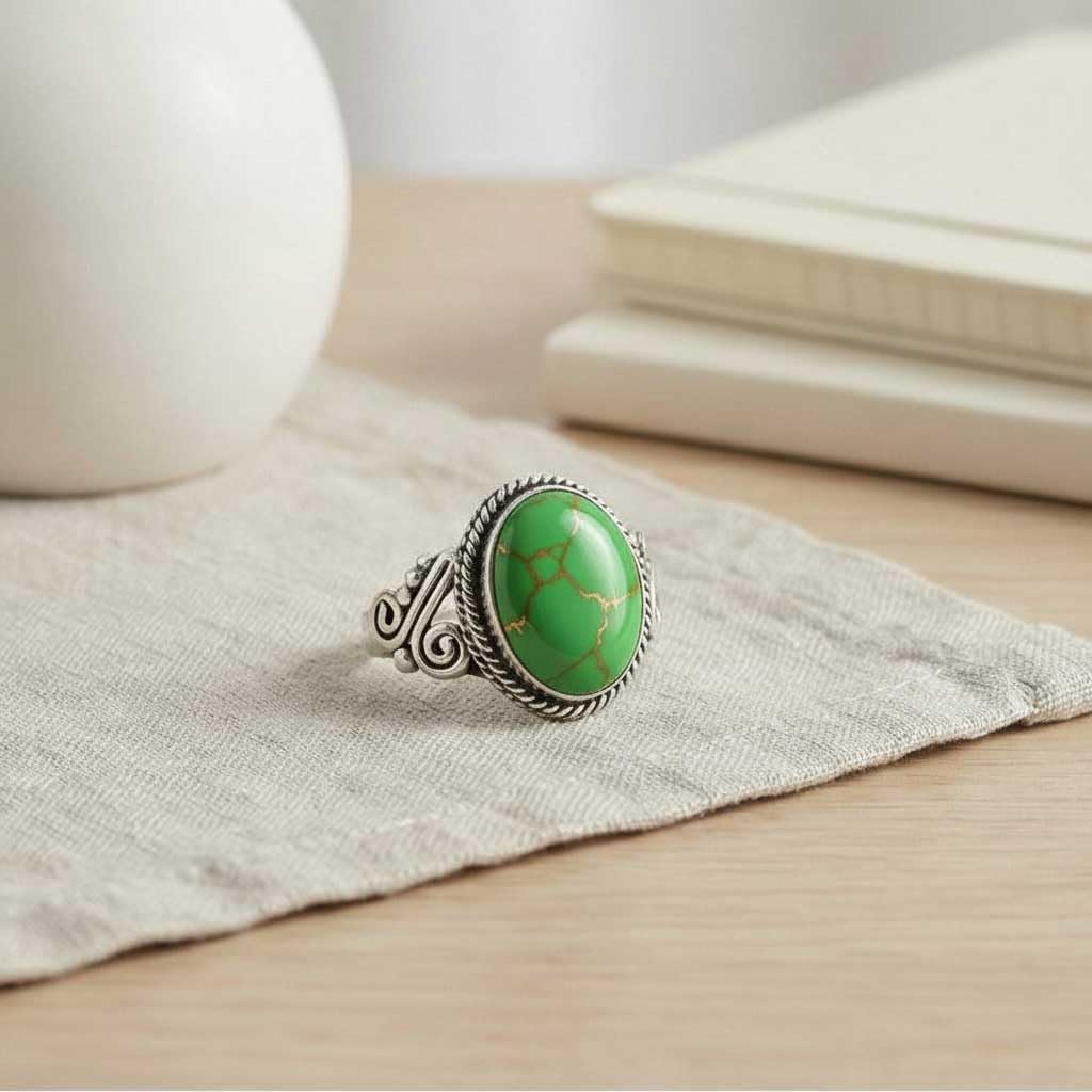 JEWELOPORIUM Boho Handmade Jewelry Chunky Natural Gemstone Labradorite, Crystal, Moonstone, Turquoise Oval 925 Sterling Silver Plated Ring For Women