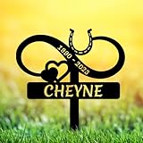 Custom Horseshoe Horse Memorial Grave Marker Stake, Personalized Metal Horse Pet Memorial Sign with Heart Horseshoe, Customized Pet Grave Marker Tombstone for Horse