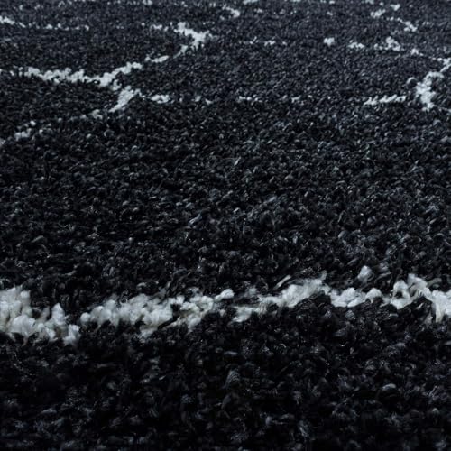 Image of Shaggy Floor Carpets for Living Room, Elegant Bed Side RunnerBedside Carpet, Sofa Area Office Carpet,(6x9 Feet, Black Ivory)