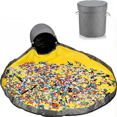 Sac de Rangement Jouet, JOLY FANG Tapis de Jeu Organisateur pour Lego, Panier Portable enfants (Gris)