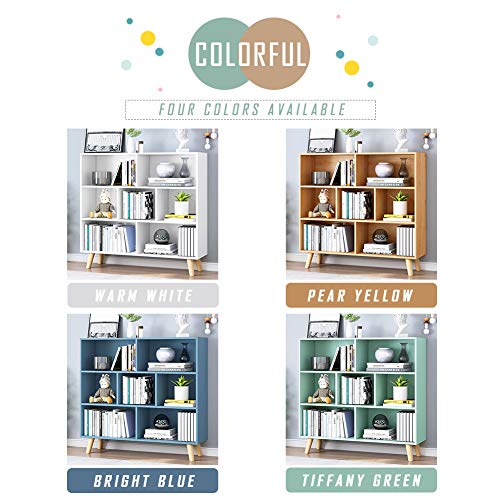 Image of IOTXY Wooden Open Shelf Bookcase - 3-Tier Bookshelf with Leg, Tiffany-Green