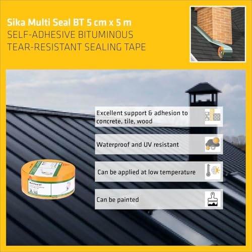 Image of SIKA - Pack of 4 Butyl waterproofing tape MultiSeal BT - Weatherproof - Seals out water and draughts - Rubber tape for pipe cracks - 5 cm x 5 m - Silver
