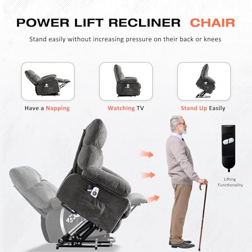 Image of MAHOMICO Power Lift Recliner Chair for Elderly with Vibration Massage and Lumbar Heating, Electric Lift Recliner Sofa with USB Charging Port and Side Pocket for Living Room Comfort