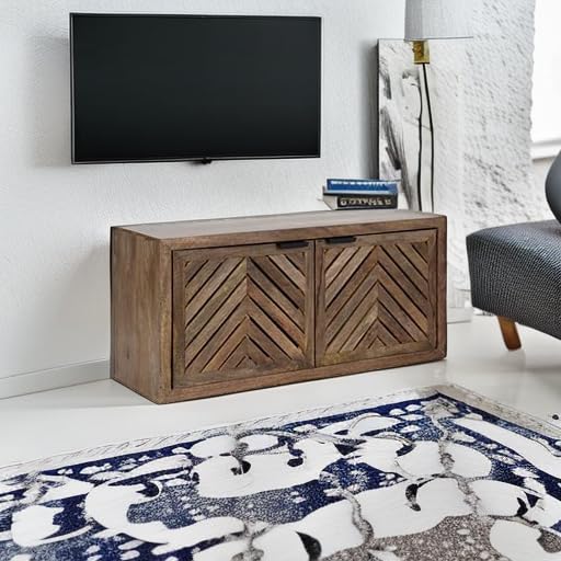 Image of Kate and Laurel Mezzeta Boho Decorative 2-Door Wall Cabinet, 30 x 10 x 14, Natural Wood, Decorative Modern Storage Cabinet with Doors