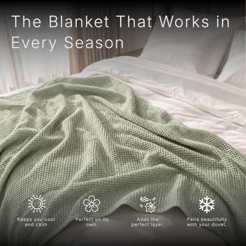Image of GOTS Certified 55 inchX60 inch Throw 100% Organic Cotton Waffle Blanket-Sea Foam | Premium Waffle Blankets & Throws for Bed, Throw Blanket for Couch, Modern & Cozy Blanket, All Season, Comfy and Soft Blankets