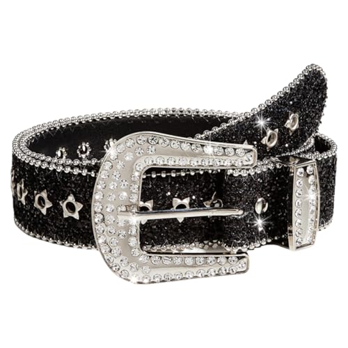 Women Rhinestone Bling Leather Belts for Jeans Western Y2k Punk Star Rivet Sparkly Buckle Belt Fashion Accessories