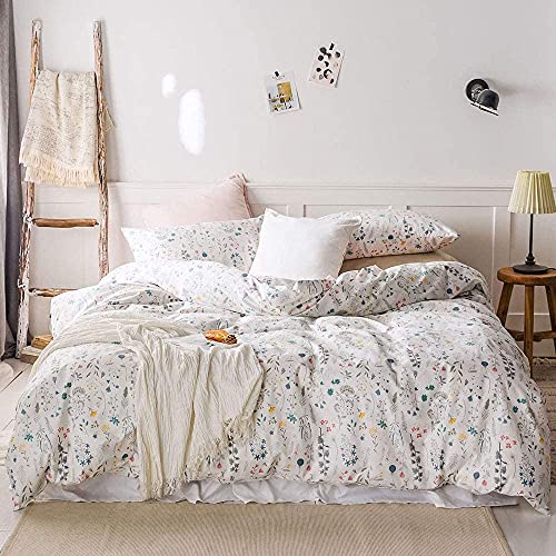 Up To 40% OFF VM VOUGEMARKET Colorful Duvet Cover Set Full Queen,100% Cotton Floral Plant Bright Fresh Designed White Bedding Set,Ultra Soft and Easy Care,Breathable for Girls Women-Full/Queen,Floral