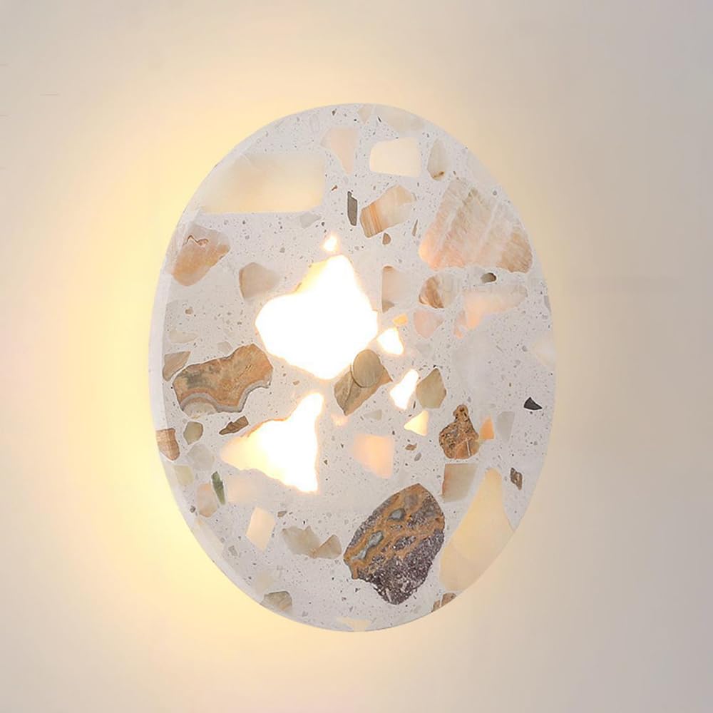 Applique da Parete nordica in Pietra con Lampada a LED Rotonda, 7W 3000K, Illuminazione in Stile Wabi Sabi per Soggiorno, Camera da Letto, Decorazione d'interni.