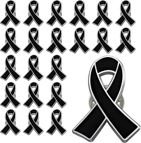 25/50/100/200 pieces Black Ribbon Pins Melanoma Skin Cancer Awareness Pins Black Enamel Ribbon Brooch Pin Badges Funeral Memorial Pins Bulk