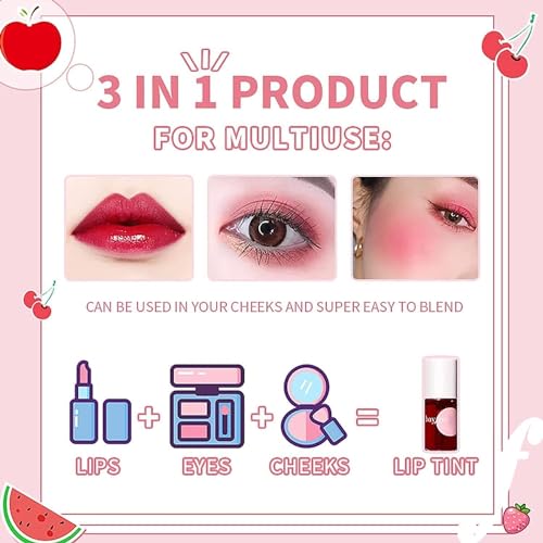 Korean Style Liquid Lip and Cheek Tint with Watermelon, Strawberry, Tomato Extracts - Rose Fragrance & Long-lasting High-Glossy Finish Smudge & Waterproof Cheeks Blusher for Women - Image 5