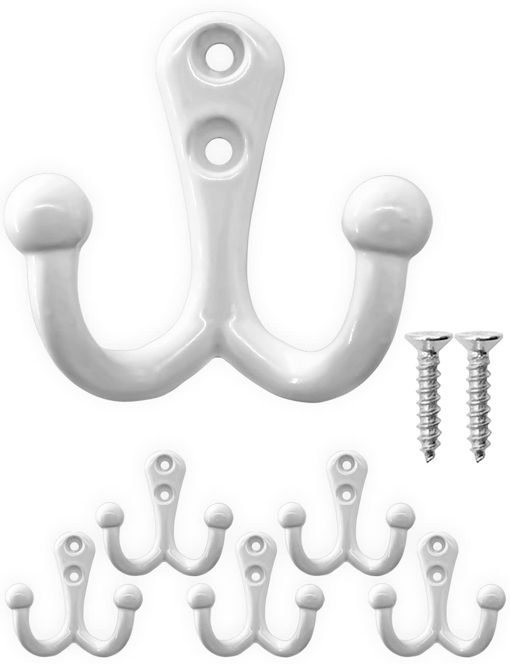 FUXXER® - Solid antique double hooks, coat hooks, towel hooks, clothes hooks, iron hooks, vintage country house retro, set of 5, white
