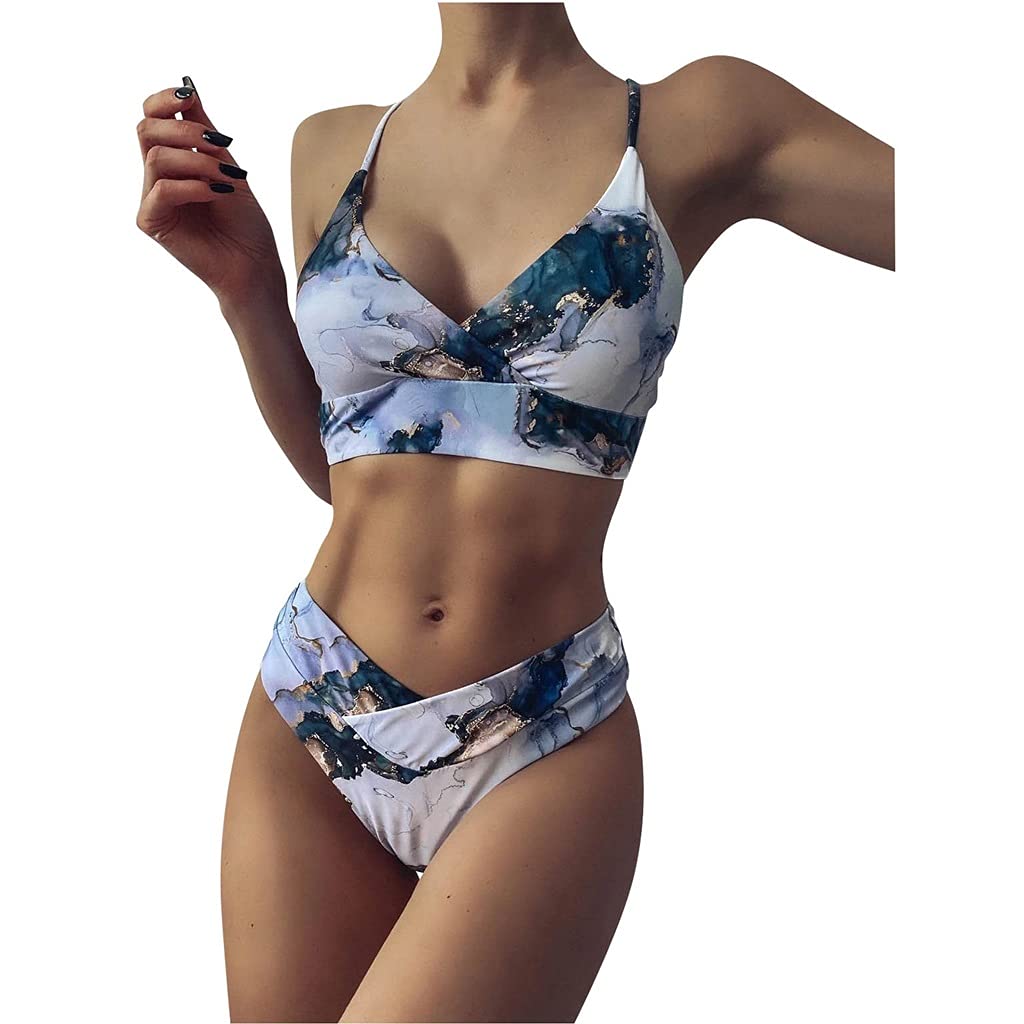 Kobieta bikini z wysoką talią Lato modne bikini Damskie bikini push-up z wysokim stanem Dwuczęściowy strój kąpielowy w kolorze wody (kolor: wielobarwny, rozmiar: bardzo duży kod) (kod wielobarwny śr