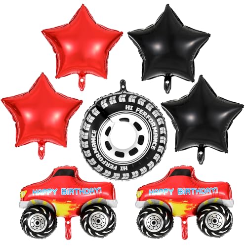 Monster Truck - Conjunto de 7 balões de aniversário com design de camião monstro, decorações de aniversário para aniversário, carros de corrida, suprimentos de festa temática