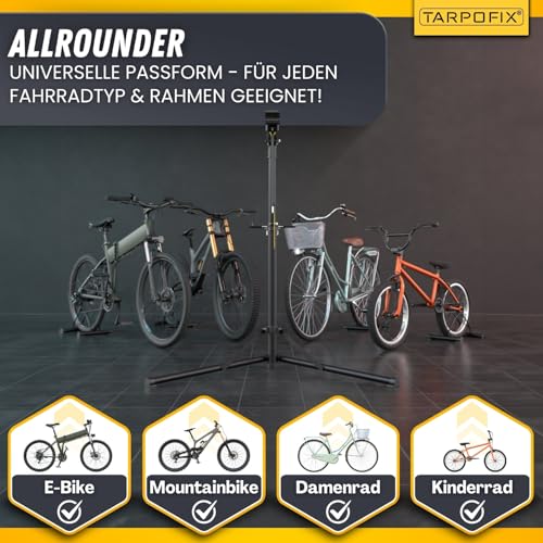 Tarpofix® Fahrrad Montageständer bis 50kg für E-Bike | Montageständer für Fahrräder | Profi Fahrrad Reparaturständer | Schwerlast Fahrradhalter Ebike | Fahrradständer Reparatur & Wartung | Bike Stand