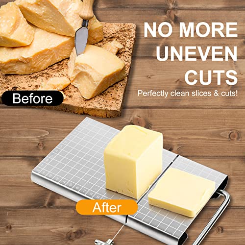 Cheese Slicer With Wire, Cheese Cutter, Cheese Slicers For Block Cheese Heavy Duty, Stainless Steel Cheese Slicer With 5 Replacement Wires #TOP2