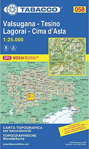 Tabacco Wandern 1 : 25 000 Valsugana - Tesino - Lagorai - Cime d'Asta [Lingua inglese]: 58