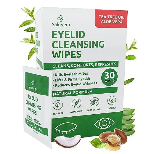 SaluVera Eyelid Wipes with Tea Tree Oil and Aloe Vera | Eye Cleansing Wipes for Dry and Itchy Eyes Relief | Natural Ingredients Eyelid Scrub for Daily Usage - Pack of 30