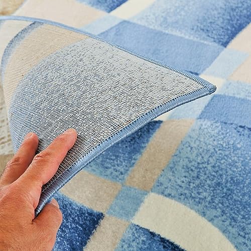 2305 Geometric Abstract Blue 9x12 Area Rugs for Living Room