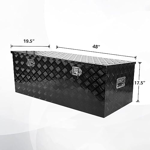Confote 48 Inch Heavy Duty Aluminum Stripes Plated Tool Box Pick Up Truck Bed Rv Trailer Toolbox Square Storage Organizer With Side Handle thumb #1