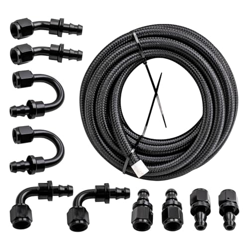 Image of maXpeedingrods 6AN Fuel Line Universal Fit Kit, 3 /8 inch Fuel Line Hose, Transmission Cooler Lines,10PCS CPE Nylon Stainless Steel Braided 6AN Push Lock Hose End 20FT