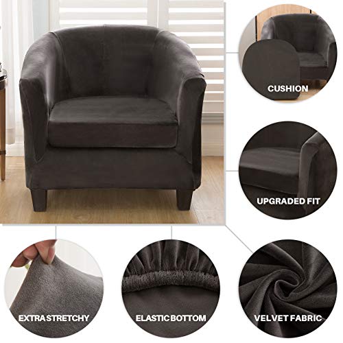 Mingfuxin 2 Pieces Tub Chair Covers,Upgraded 2 IN 1 Design Stretch Velvet Armchair Sofa Slipcover with Cushion Cover - Image 4