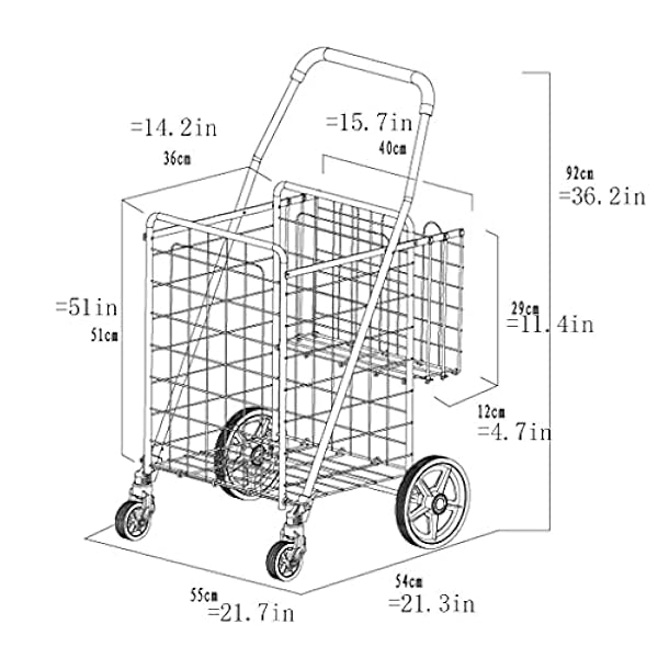 LMJ Winkelwagentje met dubbele frame, universele wiel, boodschappenwagen, waterdicht en roestvrij, opvouwbare stalen trolley geschikt voor het opbergen van verschillende voorwerpen draagbaar (kleur: zilver)