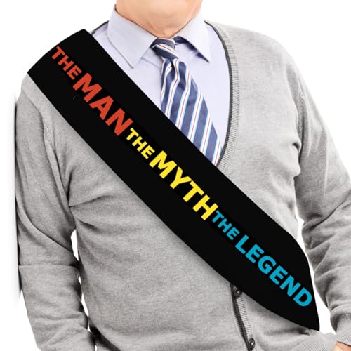 The Man The Myth The Legend Sash – Black Satin with Red, Yellow & Blue Foil Print – Funny Birthday, Retirement, Bachelor Party Accessory – Adjustable, Premium Quality Celebration Sash