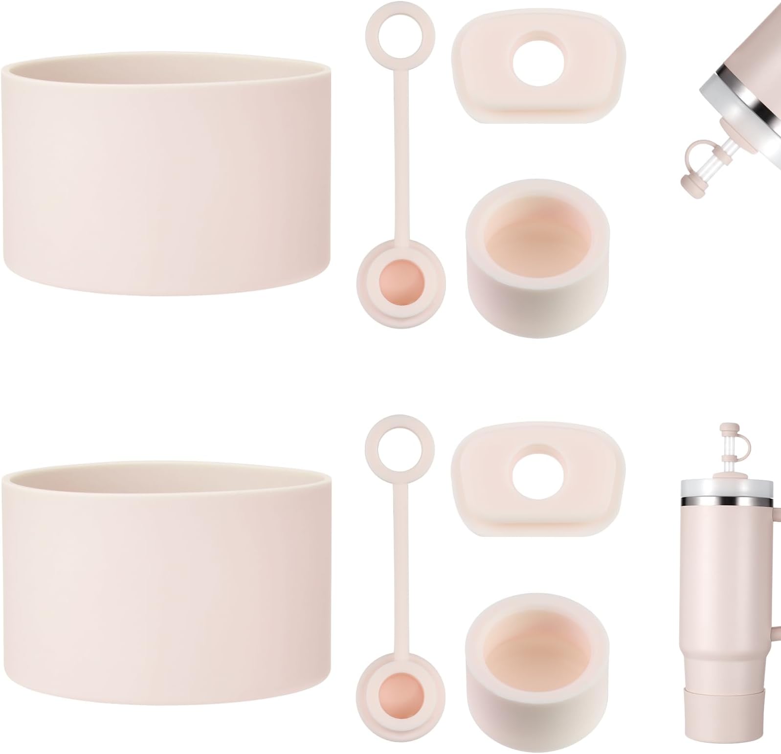 HYZ 8 Piece Accessories for Stanley Cup, Silicone Spill Proof Stopper Set and Protective Boot Including Straw Cover Cap for Stanley H2.0 20oz 30oz 40oz Tumbler, Rose Quartz