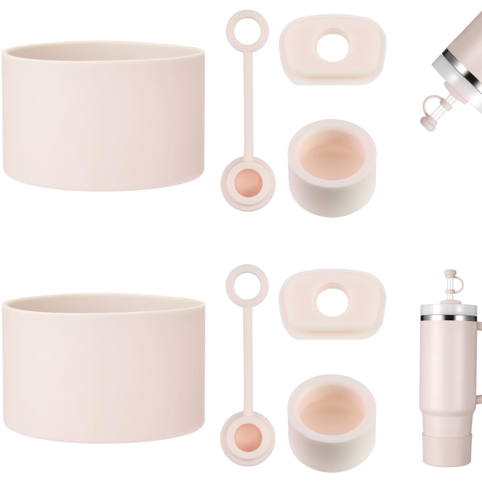 HYZ 8 Piece Accessories for Stanley Cup, Silicone Spill Proof Stopper Set and Protective Boot Including Straw Cover Cap for Stanley H2.0 20oz 30oz 40oz Tumbler, Rose Quartz