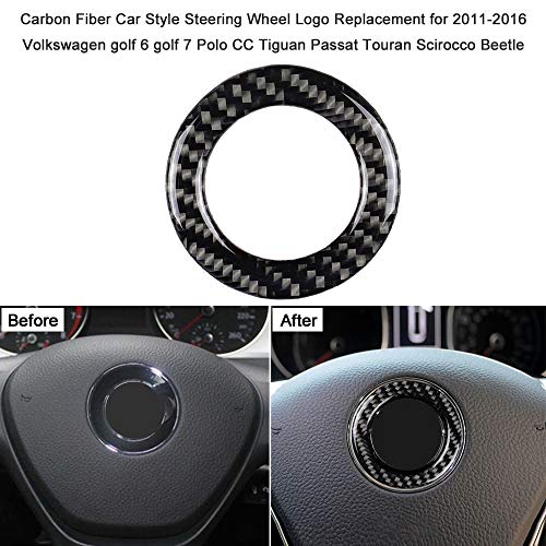 Yorten Logotipo do volante em fibra de carbono estilo carro compatível com 2011-2016 Volkswagen golf