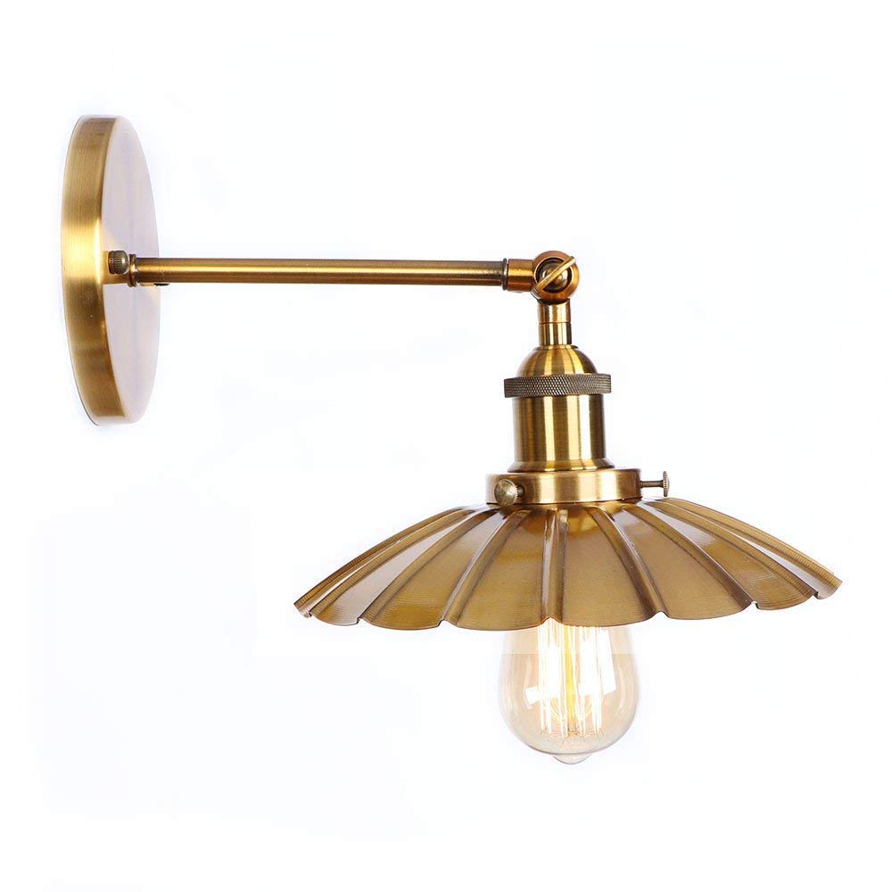 HPTHLY Wall Mounted Light Retro Industrial Golden Brass E27 Wall Light Wrought Iron Living Room Bedroom Cafe Aisle Bar Bedside Corridor Hotel Resturant Short