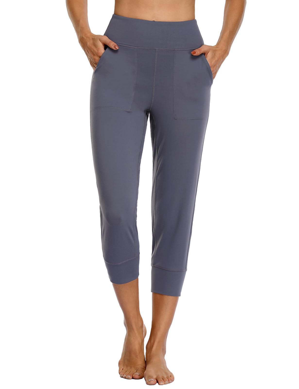 MOVE BEYOND Buttery Soft Women's Joggers Capris with 4 Pockets Active Sweatpants High Waist Workout Yoga Lounge Pants, Grey, M