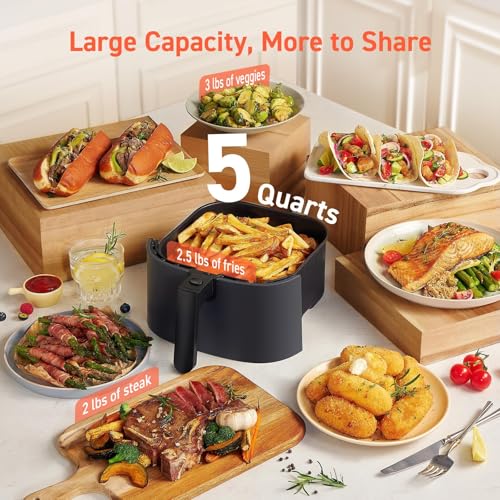 COSORI Air Fryer Pro 9-in-1, Compact 5QT, 450℉: Half Time & Chef-Grade Cook, One-Wipe Clean Glass Panel, 130+ In-App Recipes with Nutritional Info, Nonstick & Dishwasher-Safe Basket, Ceramic, Gray - Image 3